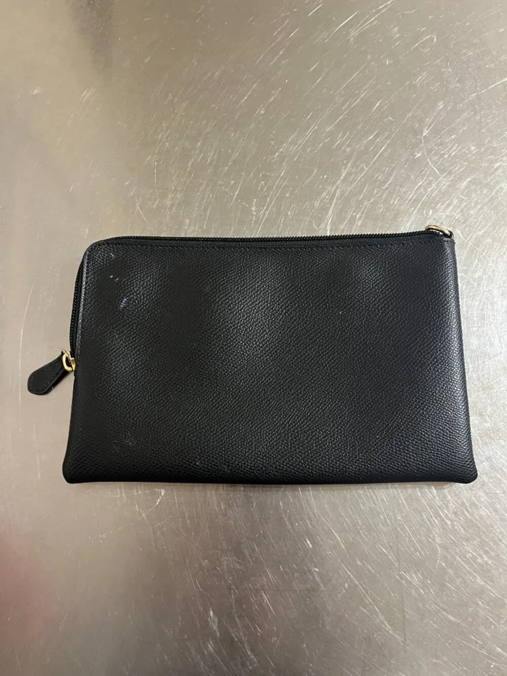 COACH Storypatch Wristlet Crossgrain Leather Black Pouch Clutch